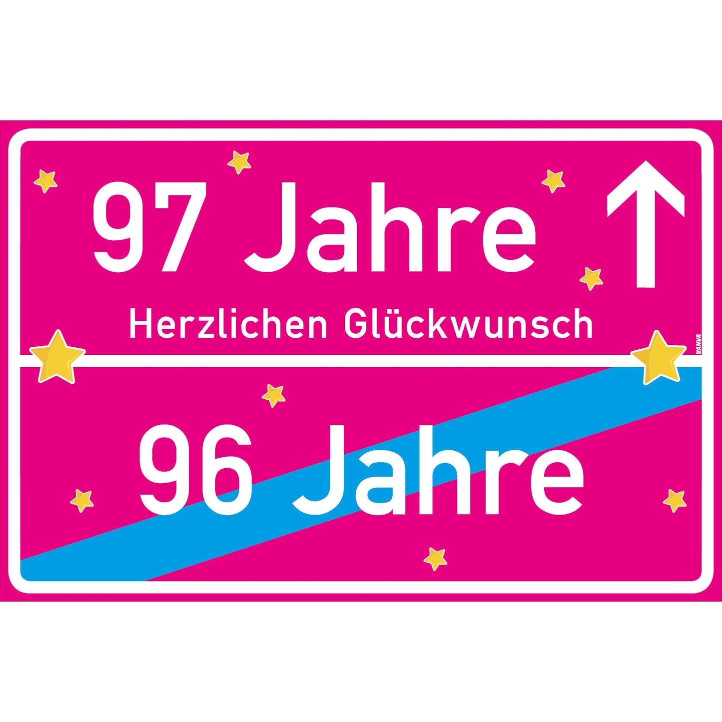 97 Jahre Party Deko Schild 30 x 20 cm - 97. Geburtstag Jubiläum Ortsschild Pink