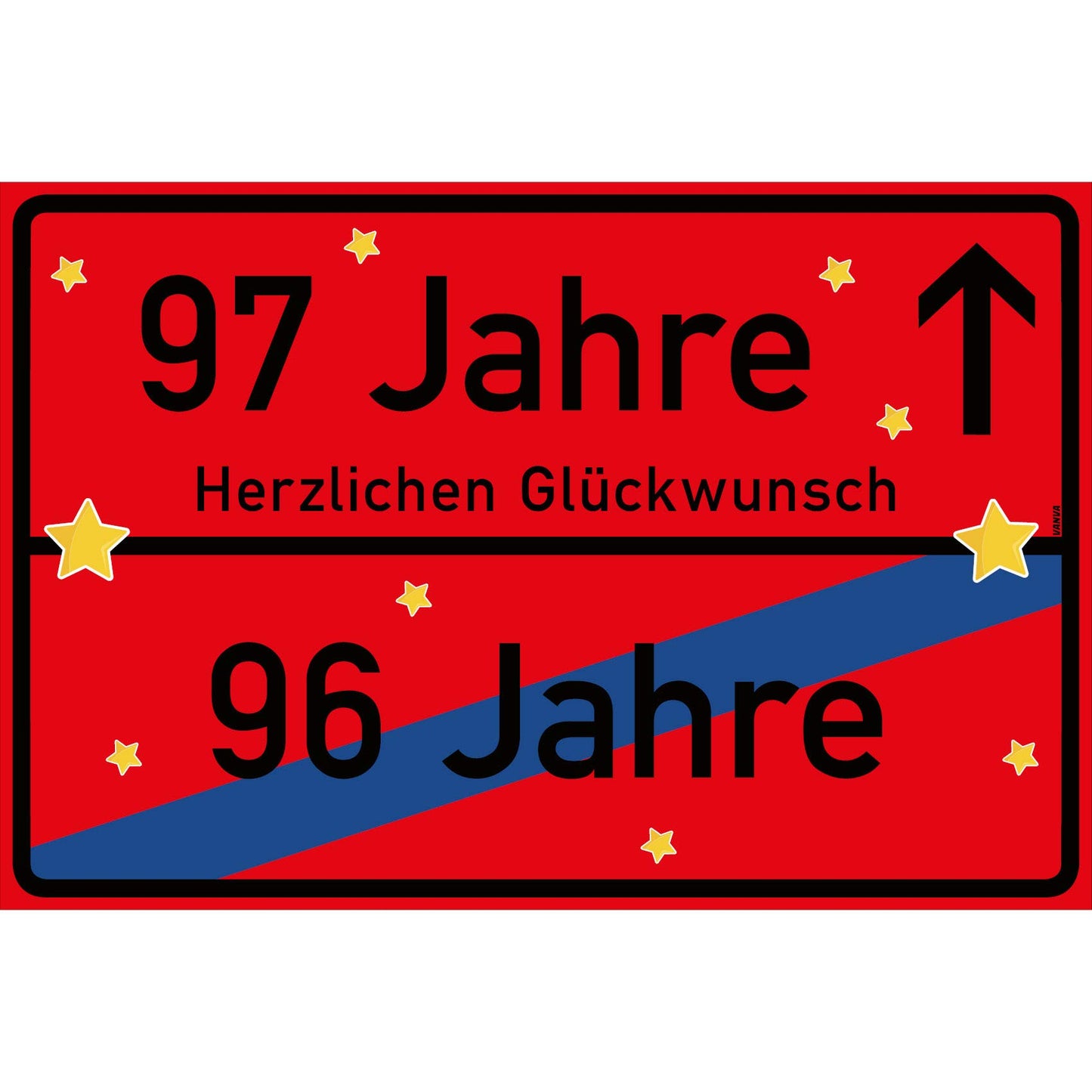 97 Jahre Party Deko Schild 30 x 20 cm - 97. Geburtstag Jubiläum Ortsschild Rot