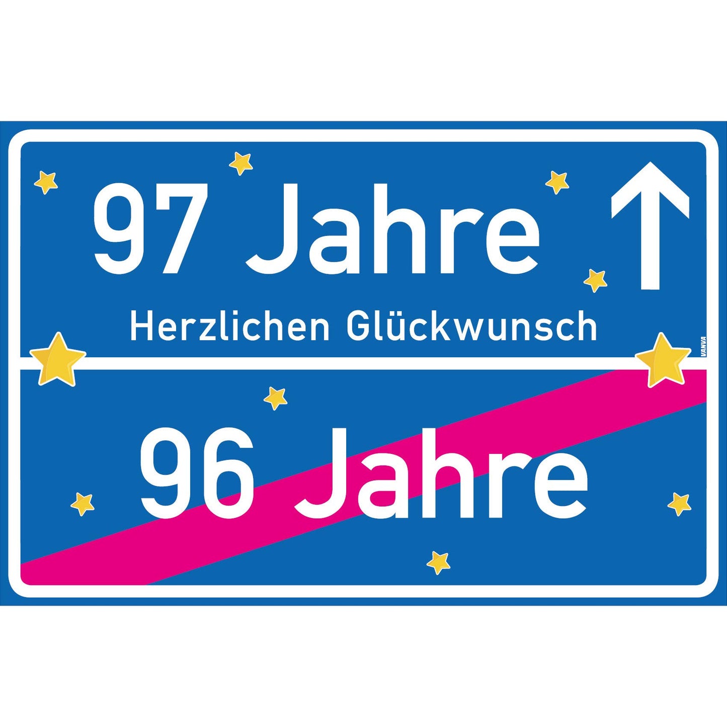 97 Jahre Party Deko Schild 30 x 20 cm - 97. Geburtstag Jubiläum Ortsschild Dunkelblau