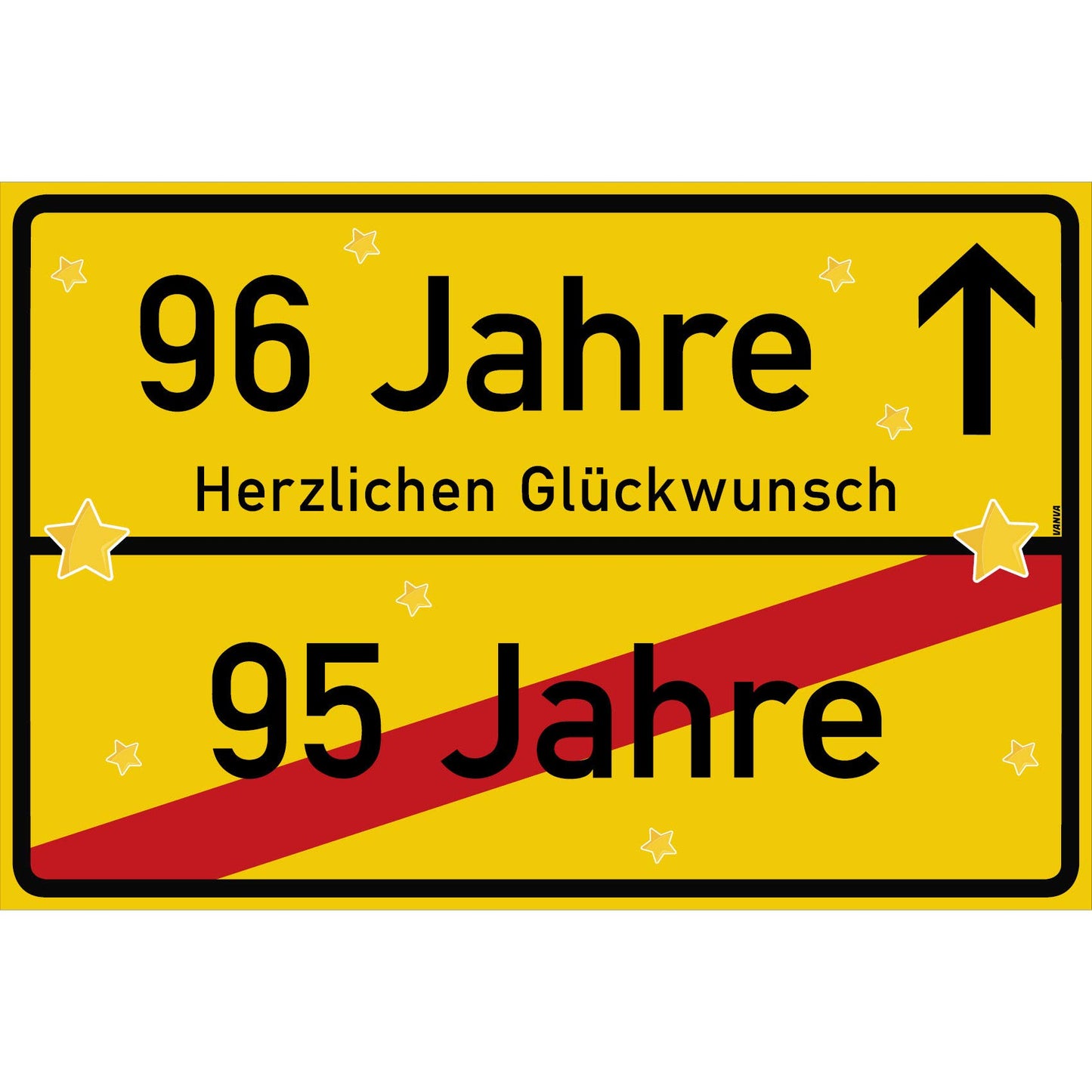 96 Jahre Party Deko Schild 30 x 20 cm - 96. Geburtstag Jubiläum Ortsschild Gelb