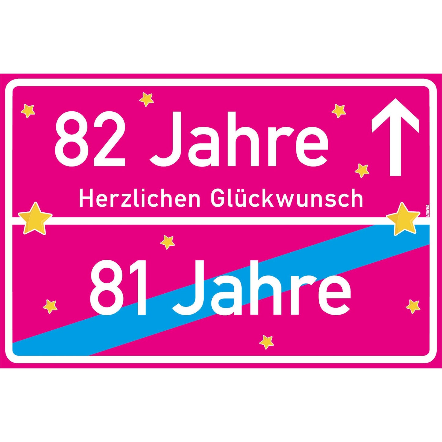 82 Jahre Party Deko Schild 30 x 20 cm - 82. Geburtstag Jubiläum Ortsschild Pink