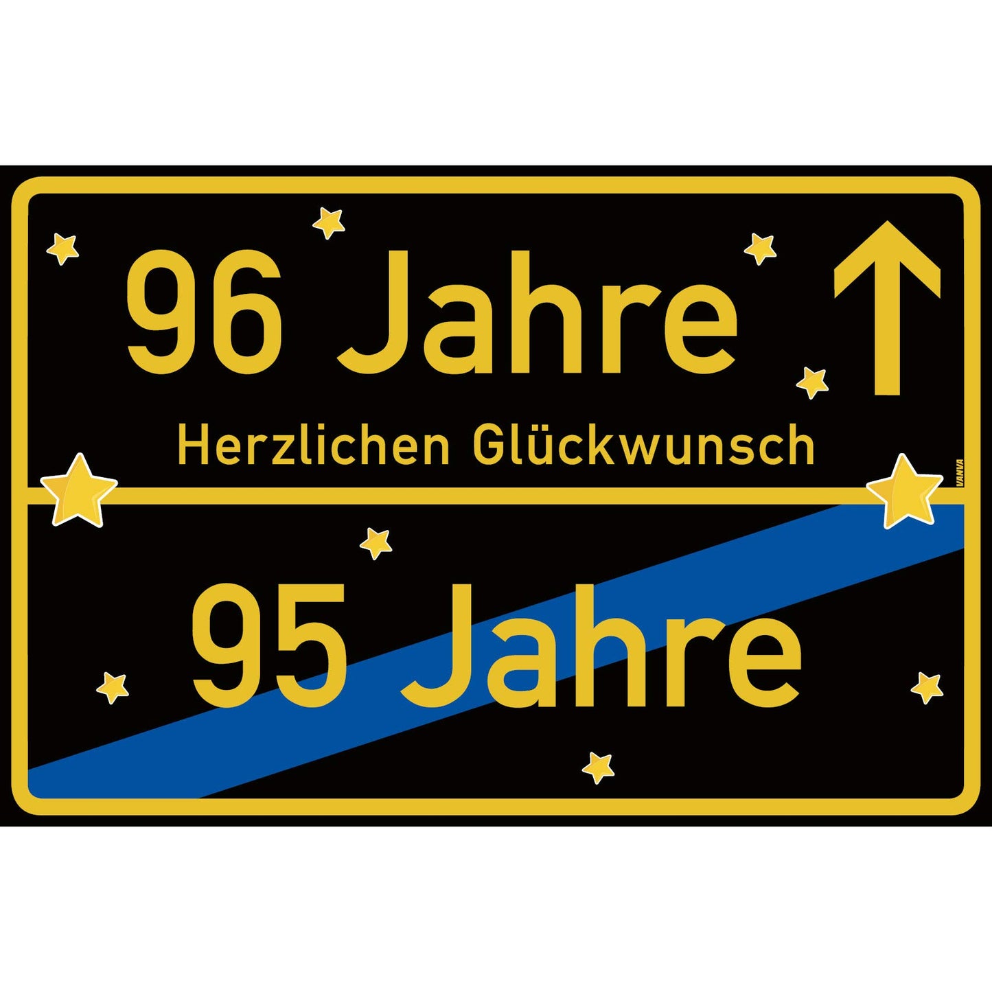 96 Jahre Party Deko Schild 30 x 20 cm - 96. Geburtstag Jubiläum Ortsschild Schwarz