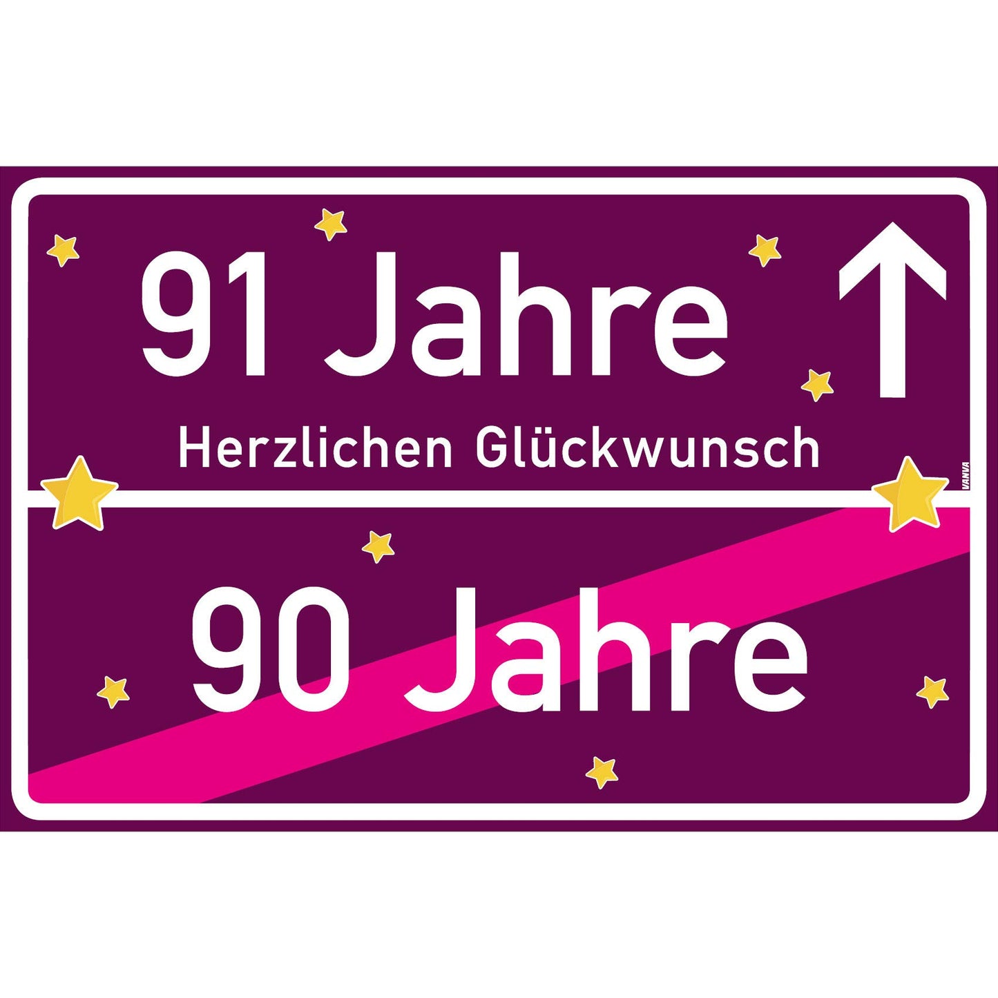 91 Jahre Party Deko Schild 30 x 20 cm - 91. Geburtstag Jubiläum Ortsschild Violett