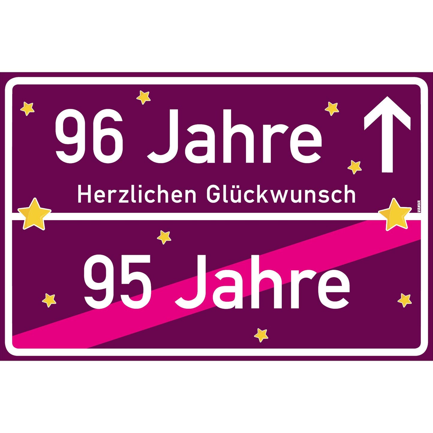 96 Jahre Party Deko Schild 30 x 20 cm - 96. Geburtstag Jubiläum Ortsschild Violett