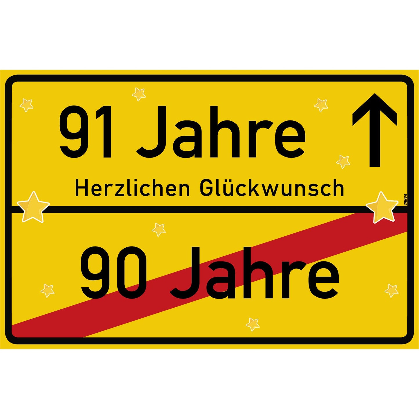 91 Jahre Party Deko Schild 30 x 20 cm - 91. Geburtstag Jubiläum Ortsschild Gelb