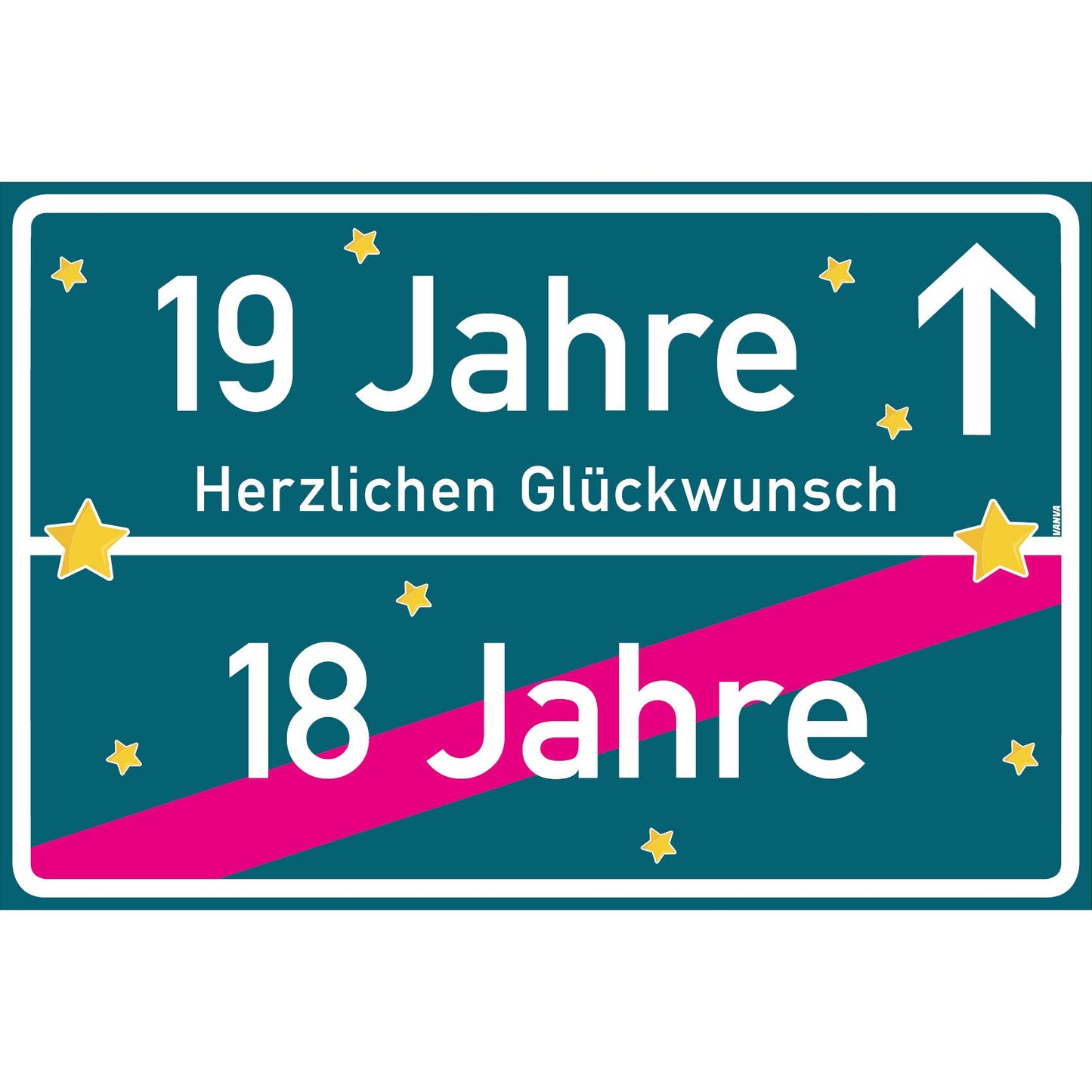 19 Jahre Party Deko Schild 30 x 20 cm - 19. Geburtstag Jubiläum Ortsschild Mehrfarbig