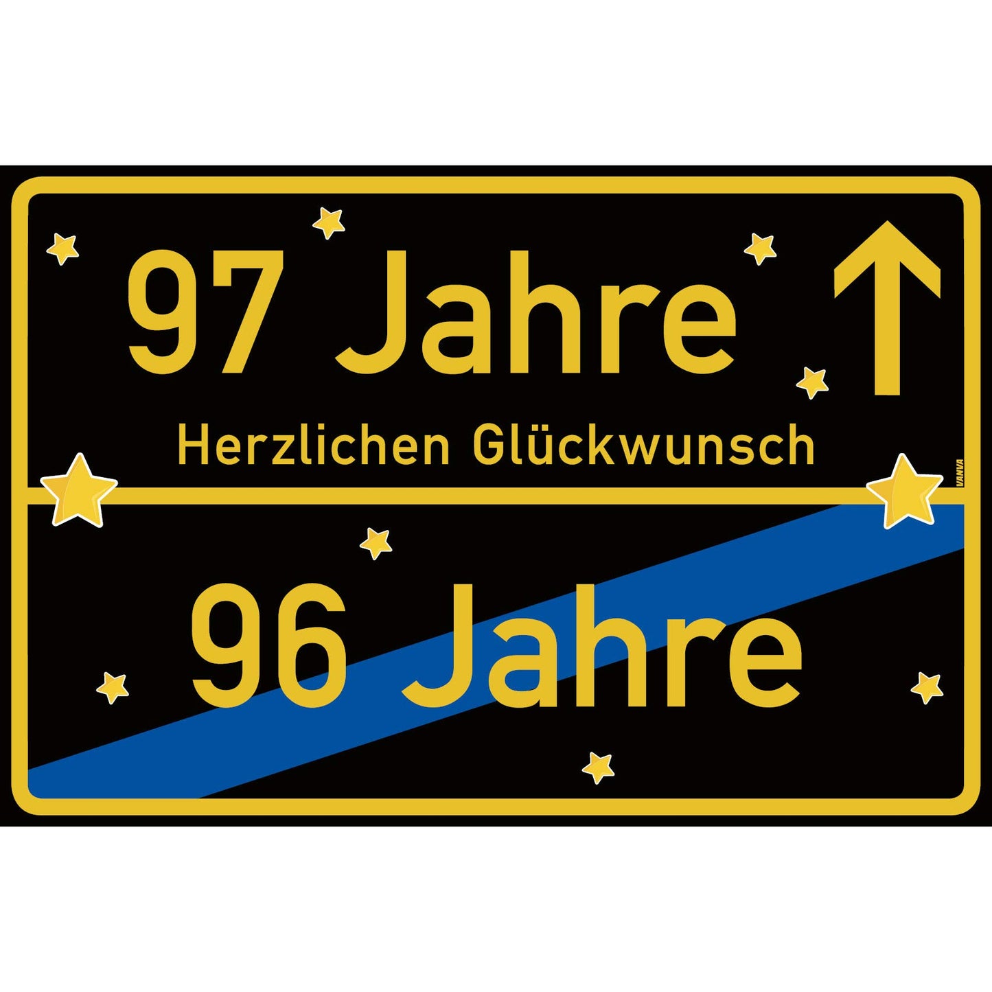 97 Jahre Party Deko Schild 30 x 20 cm - 97. Geburtstag Jubiläum Ortsschild Schwarz