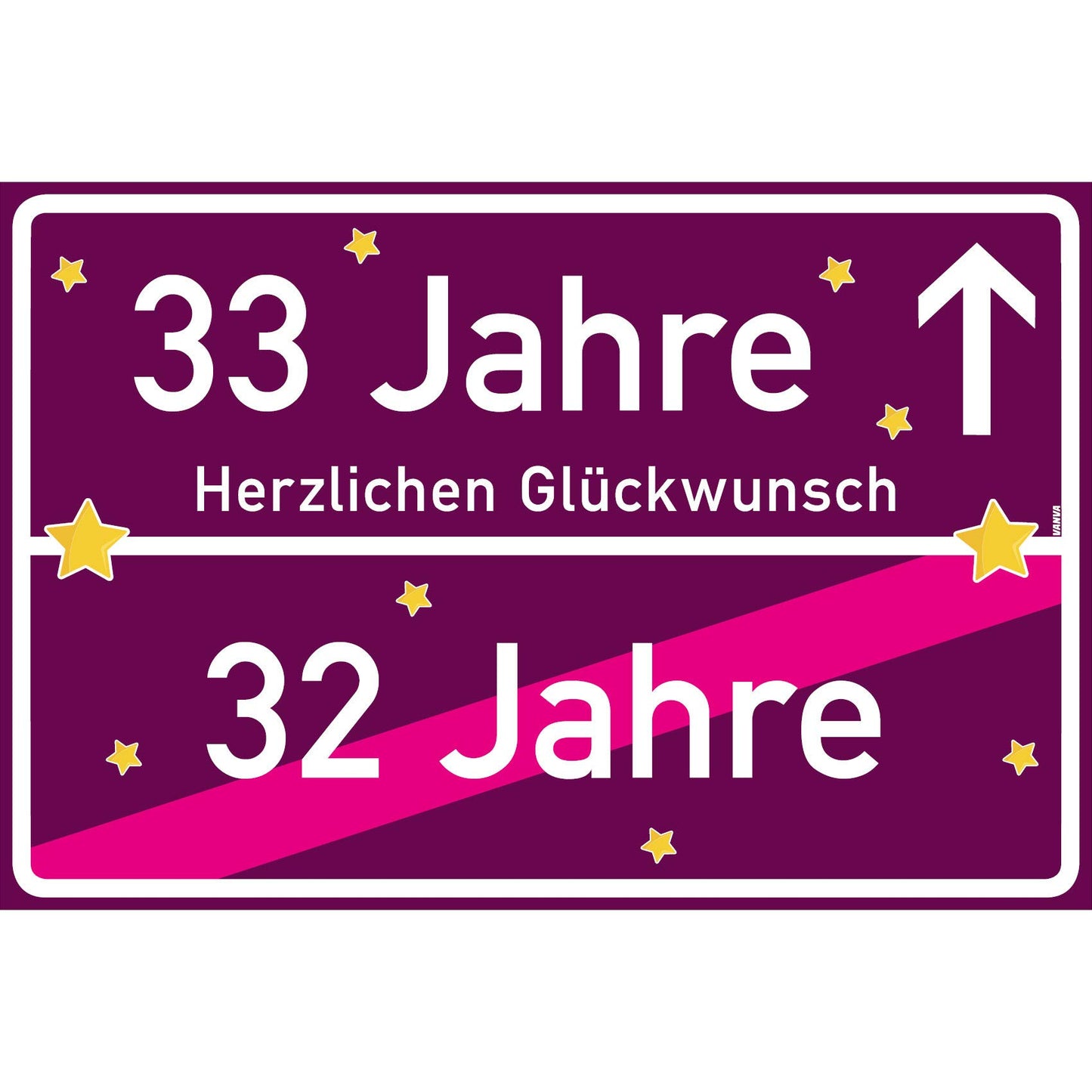 33 Jahre Party Deko Schild 30 x 20 cm - 33. Geburtstag Jubiläum Ortsschild Violett