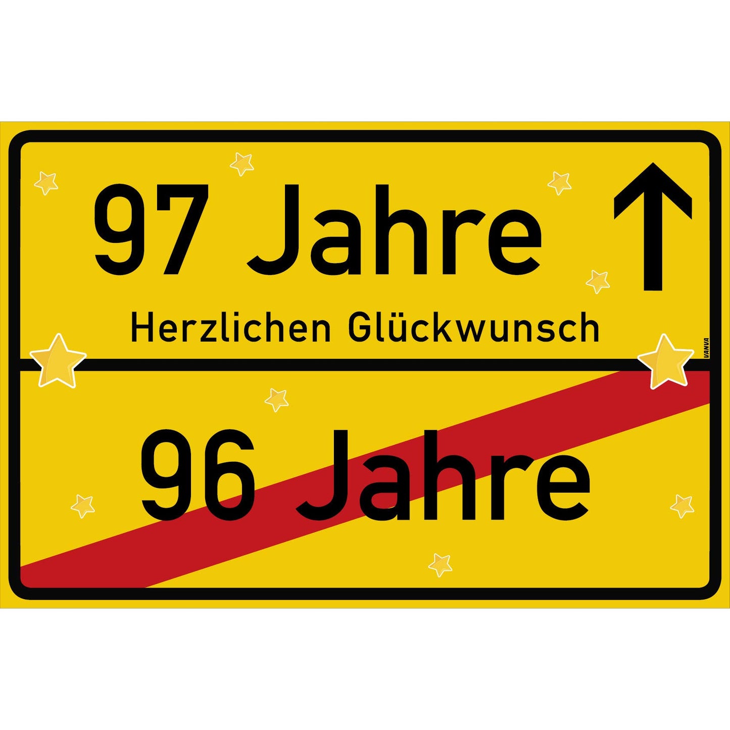 97 Jahre Party Deko Schild 30 x 20 cm - 97. Geburtstag Jubiläum Ortsschild Gelb