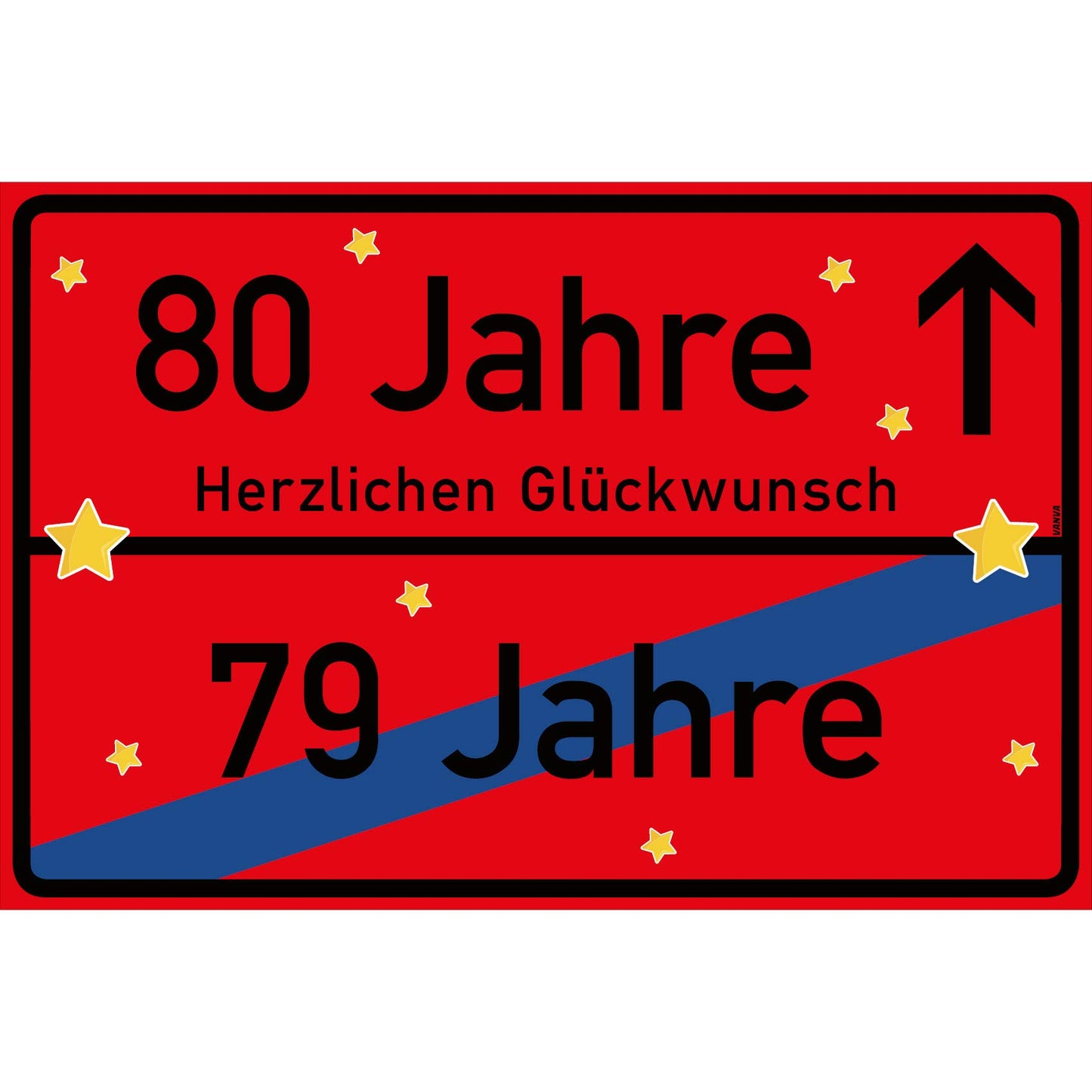 80 Jahre Party Deko Schild 30 x 20 cm - 80. Geburtstag Jubiläum Ortsschild Rot
