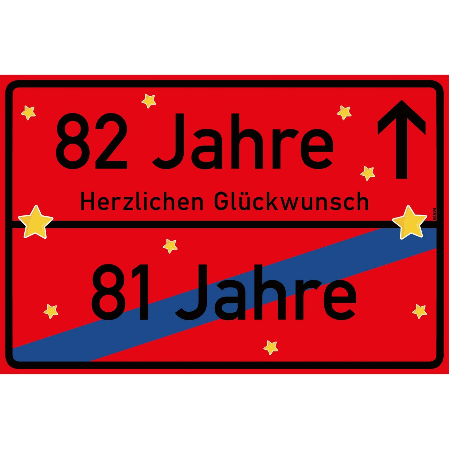 82 Jahre Party Deko Schild 30 x 20 cm - 82. Geburtstag Jubiläum Ortsschild Rot