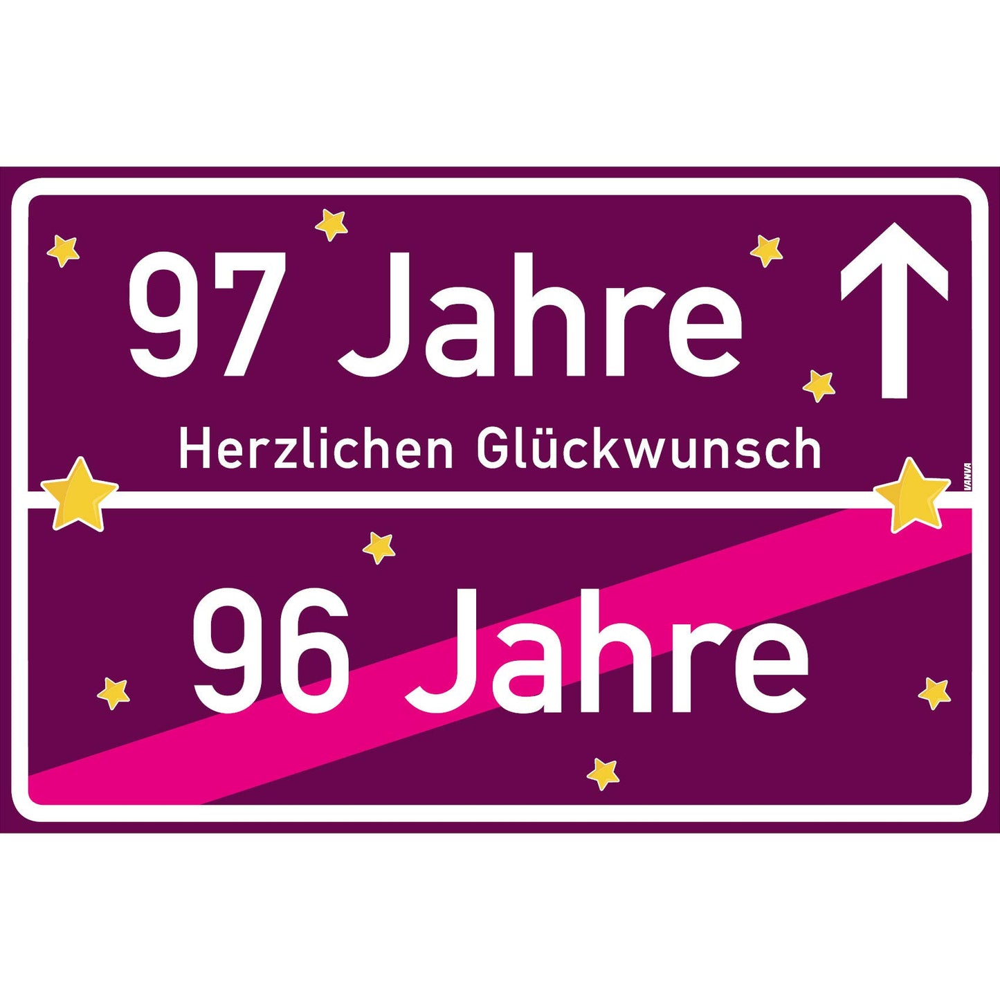 97 Jahre Party Deko Schild 30 x 20 cm - 97. Geburtstag Jubiläum Ortsschild Violett