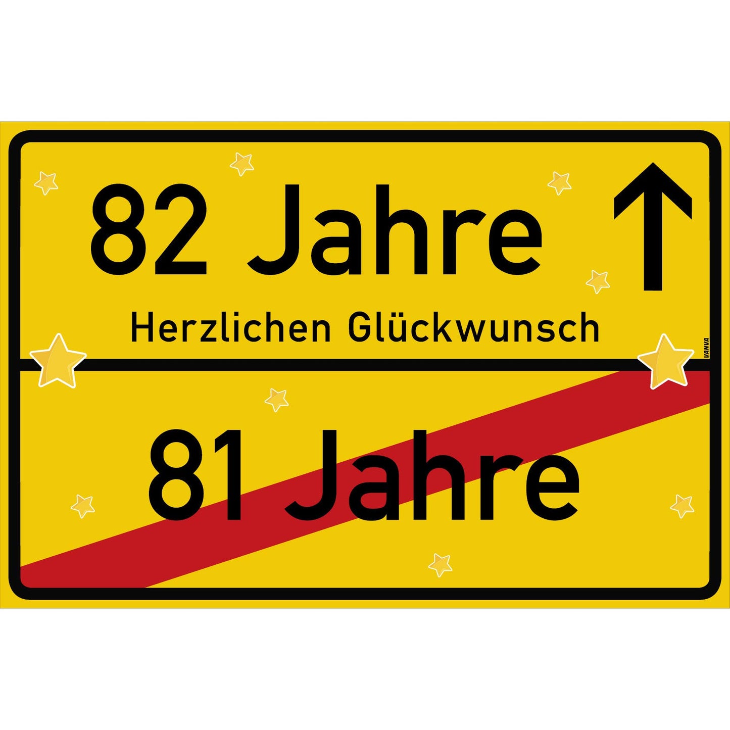 82 Jahre Party Deko Schild 30 x 20 cm - 82. Geburtstag Jubiläum Ortsschild Gelb