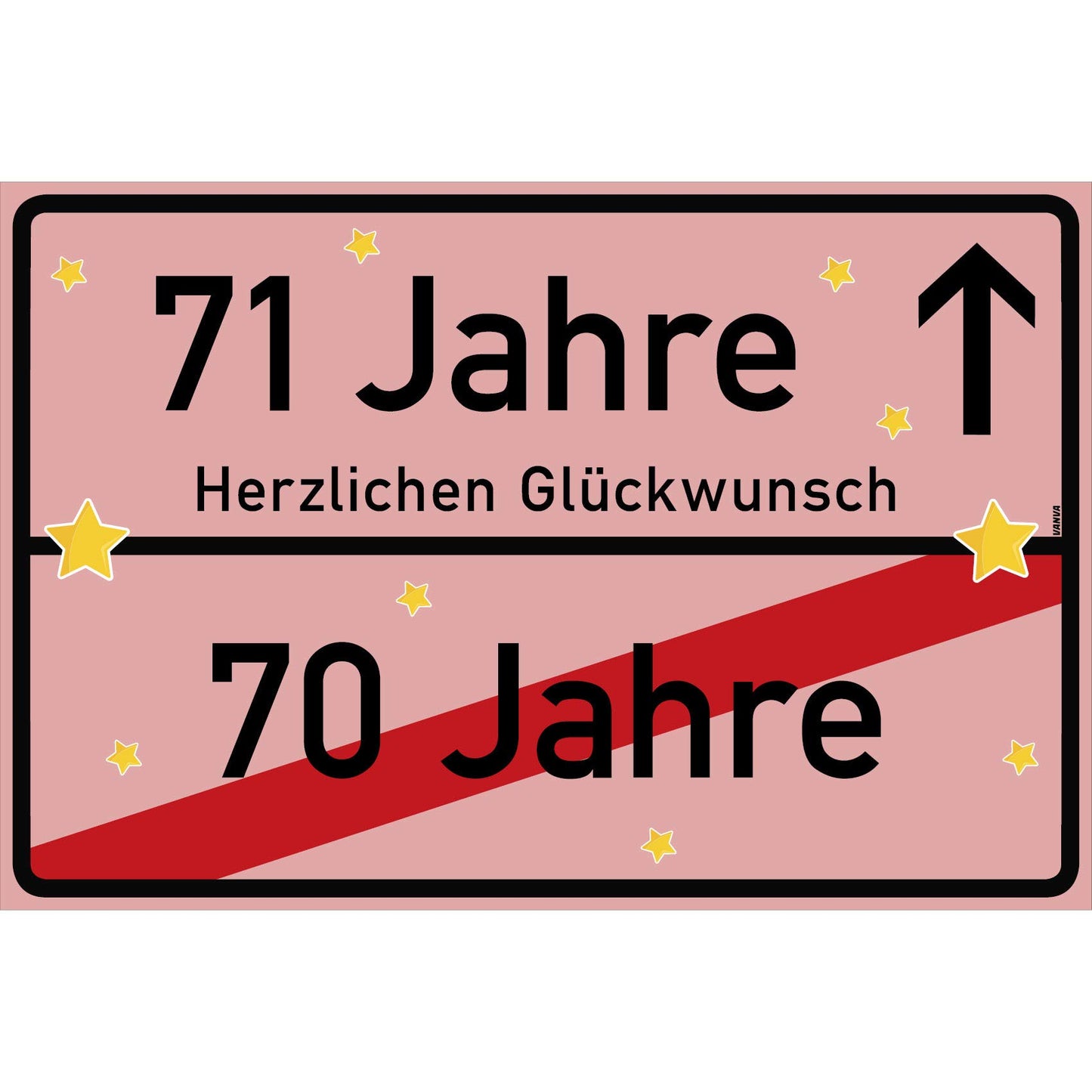 71 Jahre Party Deko Schild 30 x 20 cm - 71. Geburtstag Jubiläum Ortsschild Rosa