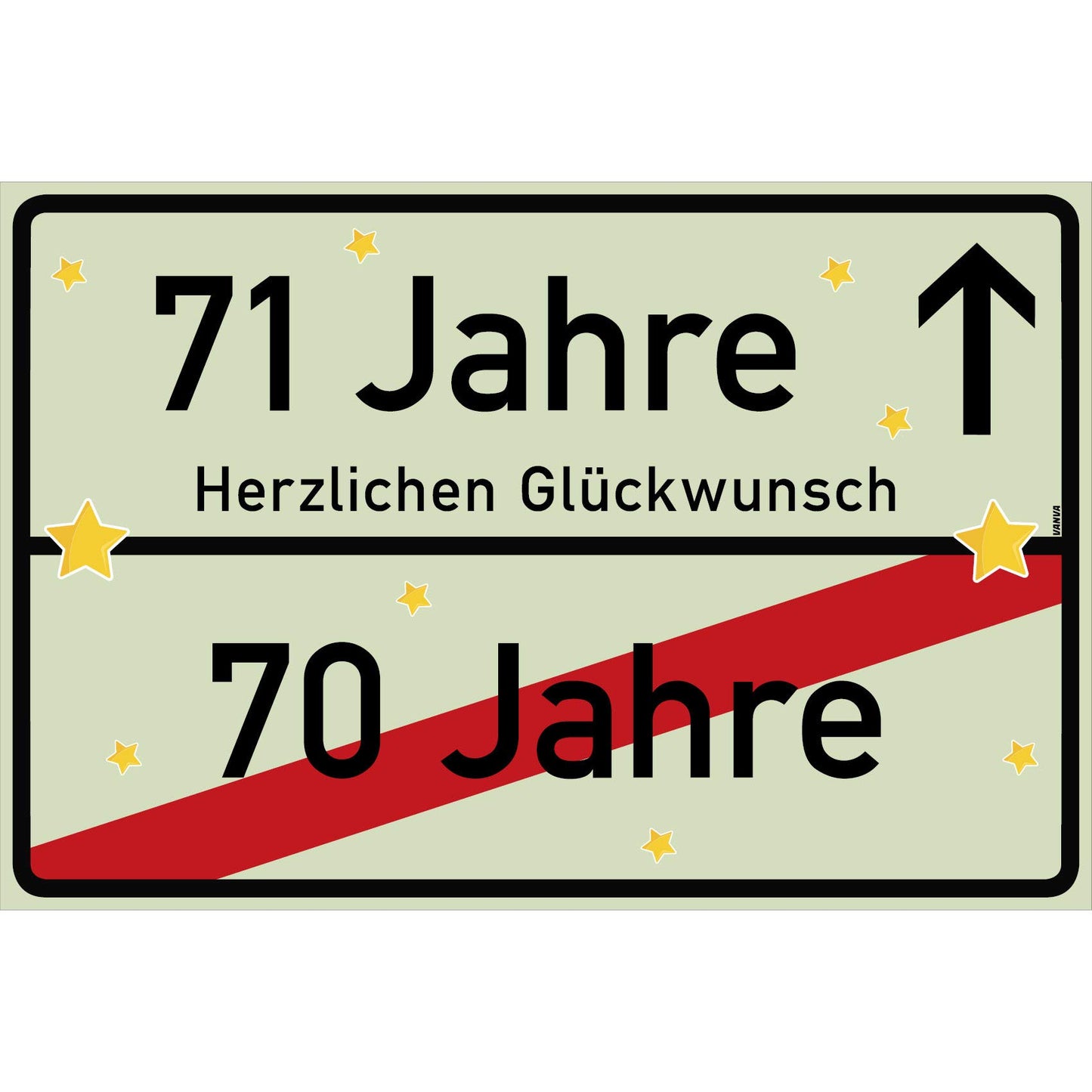 71 Jahre Party Deko Schild 30 x 20 cm - 71. Geburtstag Jubiläum Ortsschild Hellgrün