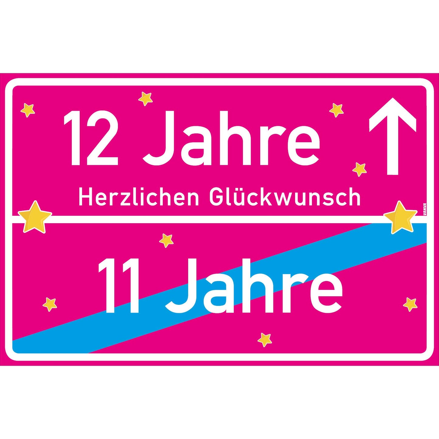 12 Jahre Party Deko Schild 30 x 20 cm - 12. Geburtstag Jubiläum Ortsschild Pink