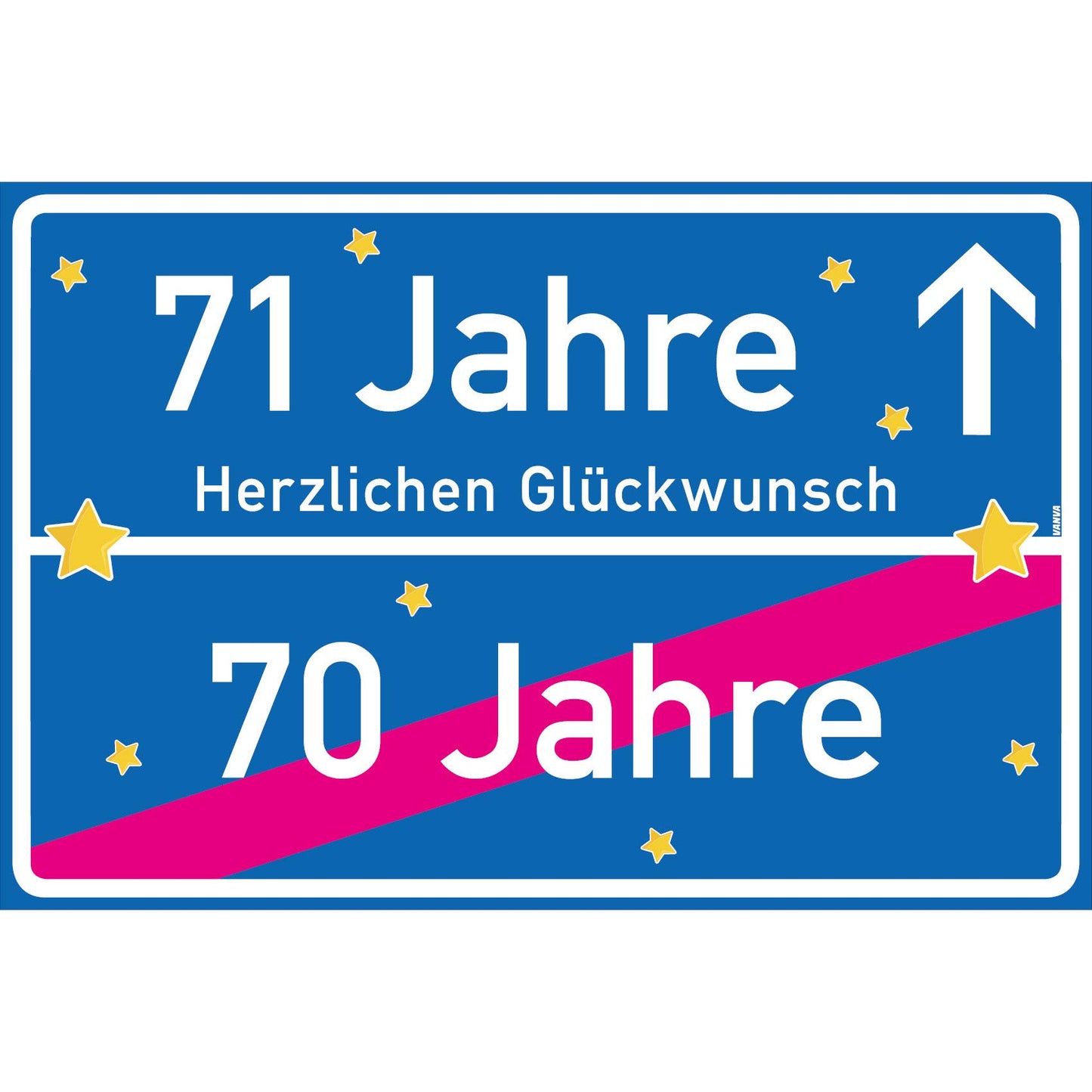 71 Jahre Party Deko Schild 30 x 20 cm - 71. Geburtstag Jubiläum Ortsschild Dunkelblau