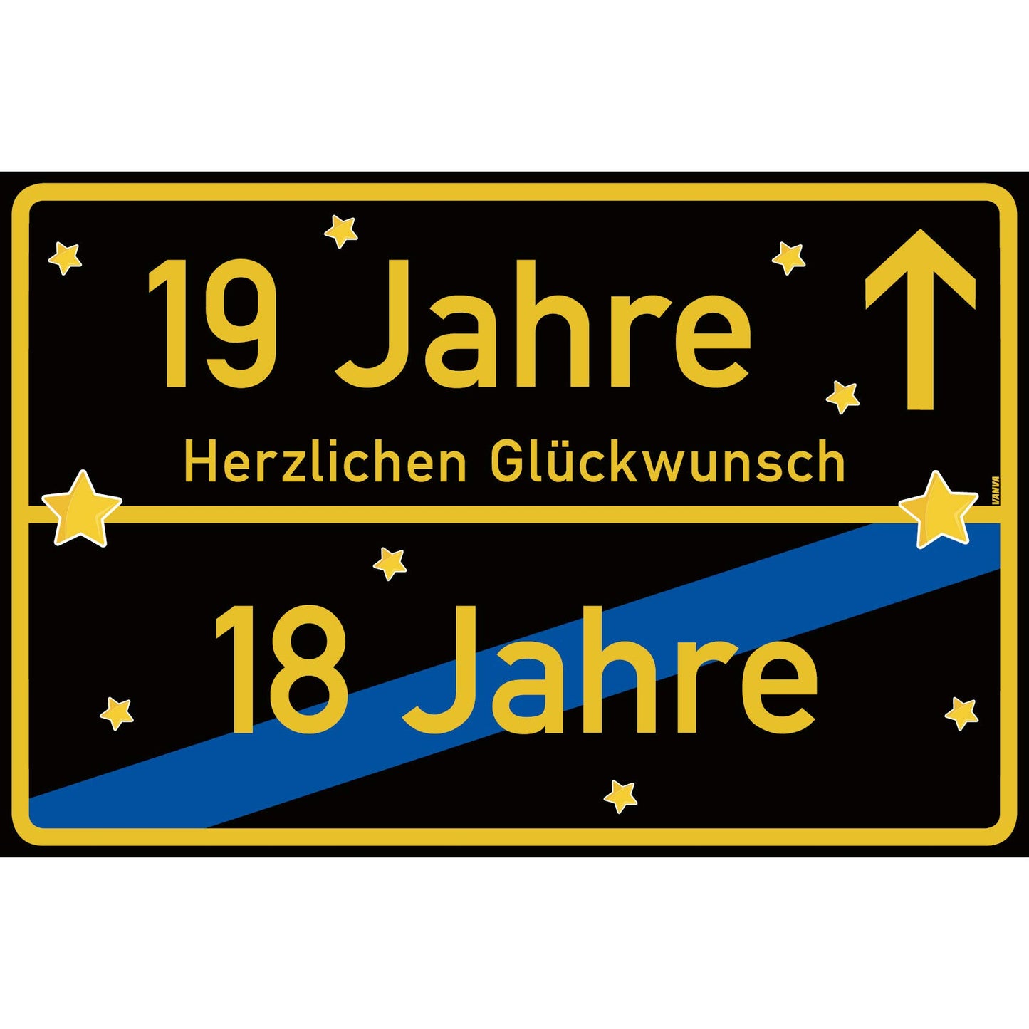 19 Jahre Party Deko Schild 30 x 20 cm - 19. Geburtstag Jubiläum Ortsschild Schwarz