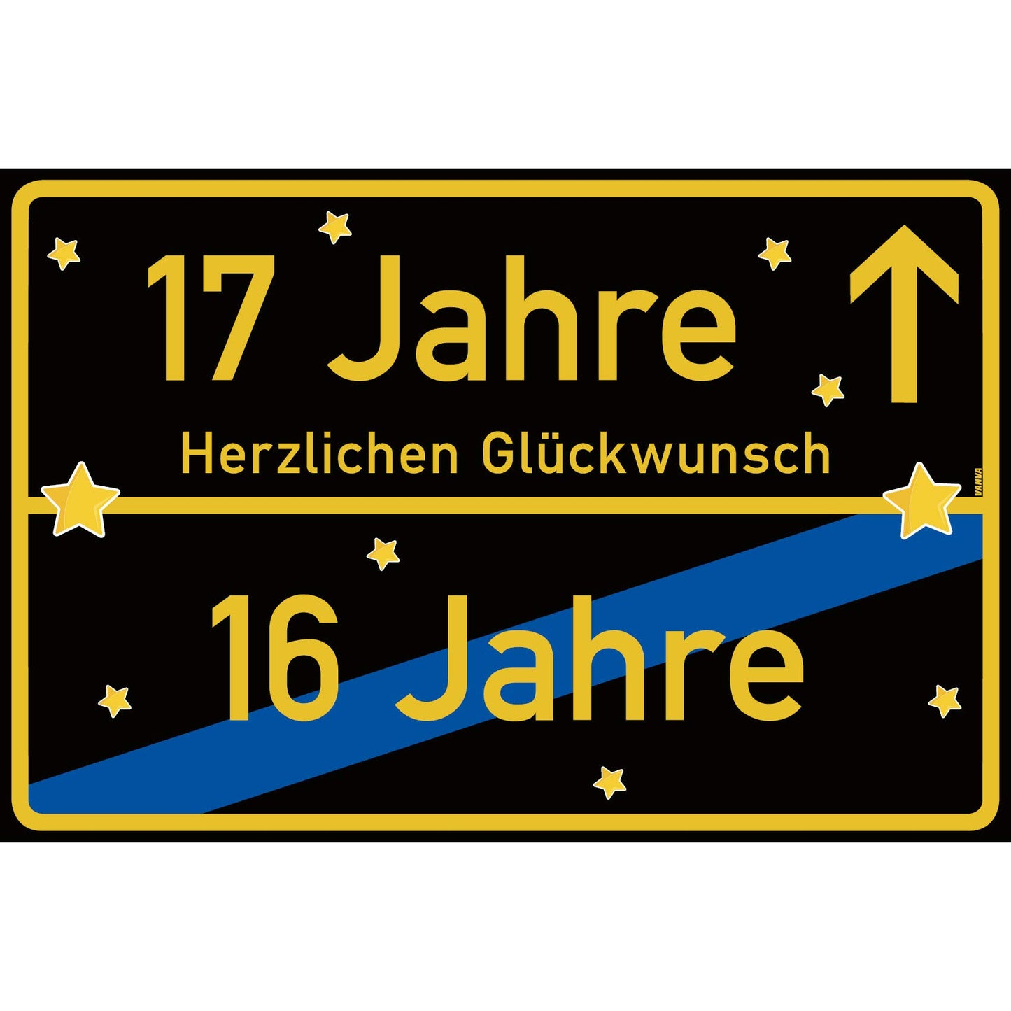 17 Jahre Party Deko Schild 30 x 20 cm - 17. Geburtstag Jubiläum Ortsschild Schwarz