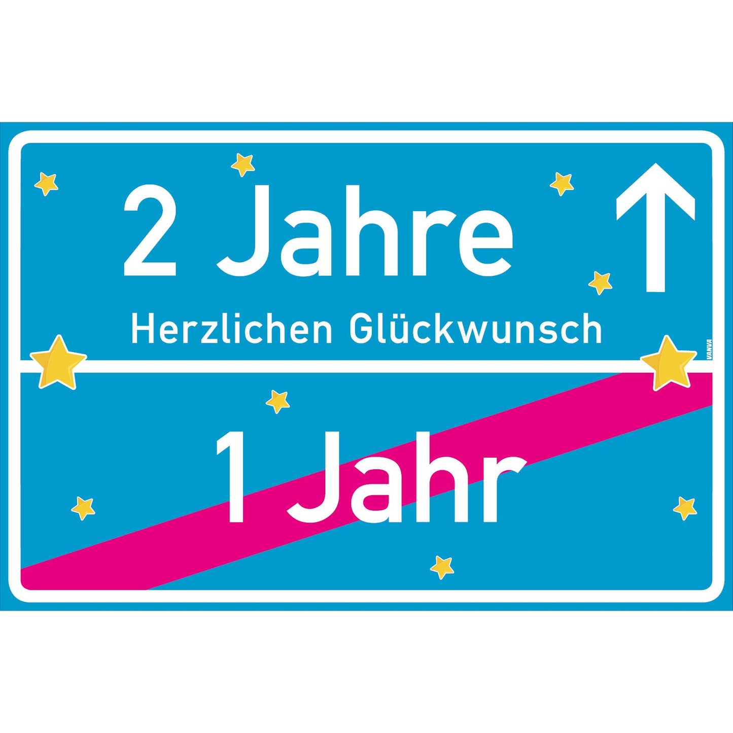 2 Jahre Party Deko Schild 30 x 20 cm - 2. Geburtstag Jubiläum Ortsschild Türkis