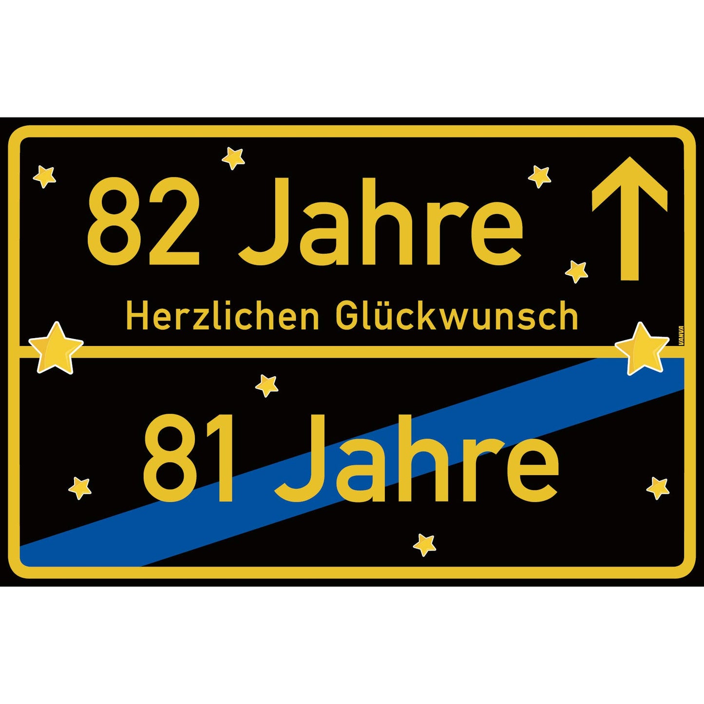 82 Jahre Party Deko Schild 30 x 20 cm - 82. Geburtstag Jubiläum Ortsschild Schwarz