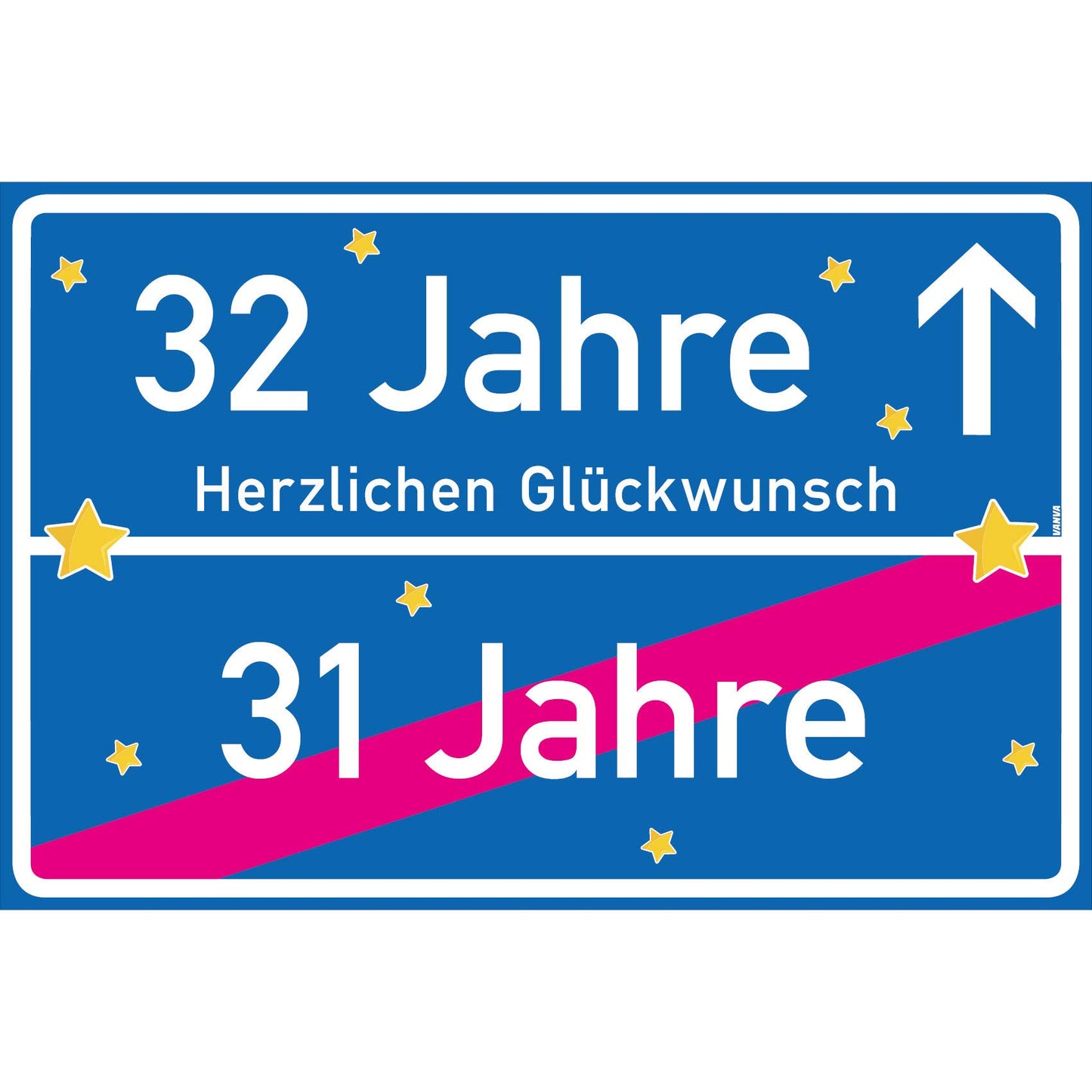 32 Jahre Party Deko Schild 30 x 20 cm - 32. Geburtstag Jubiläum Ortsschild Dunkelblau