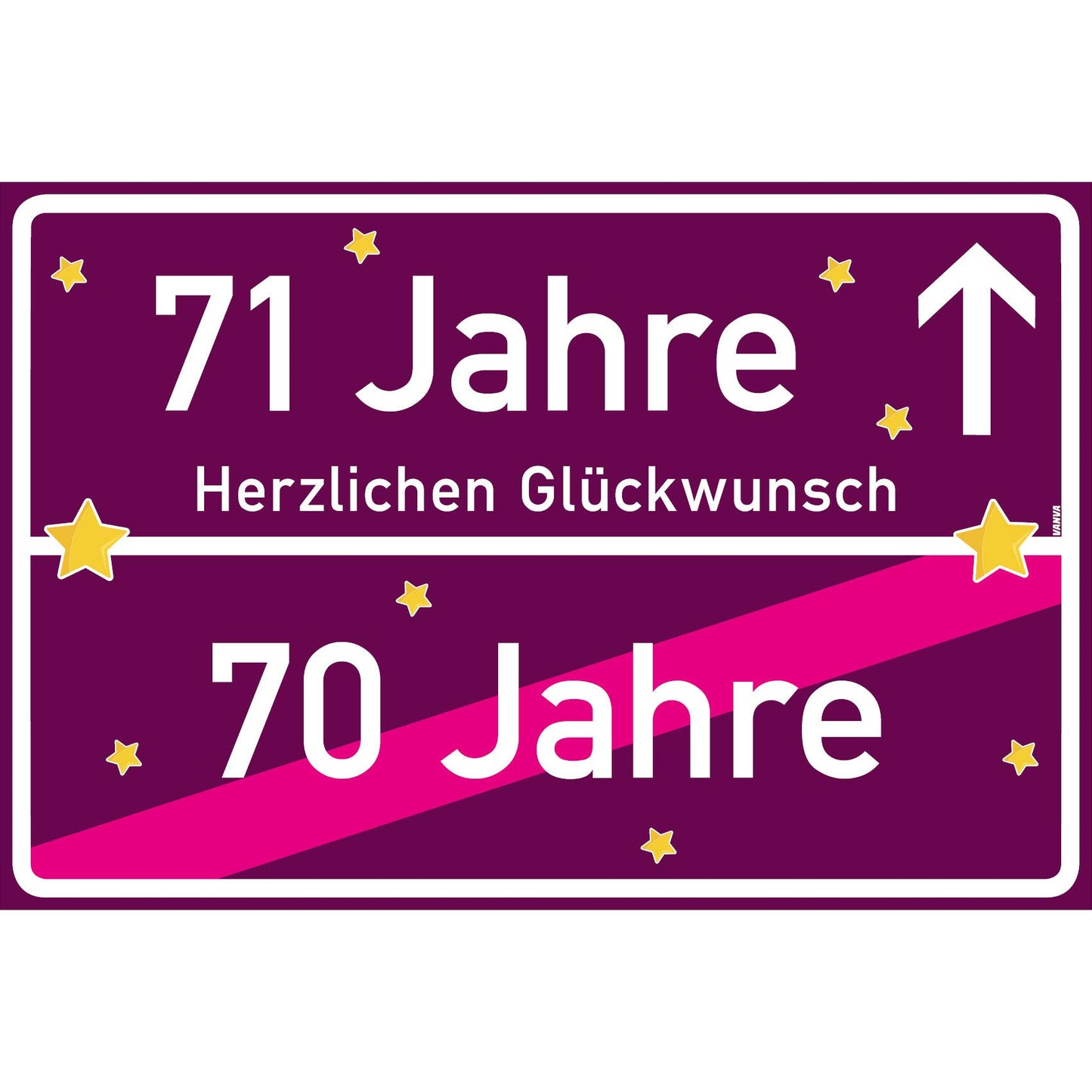 71 Jahre Party Deko Schild 30 x 20 cm - 71. Geburtstag Jubiläum Ortsschild Violett