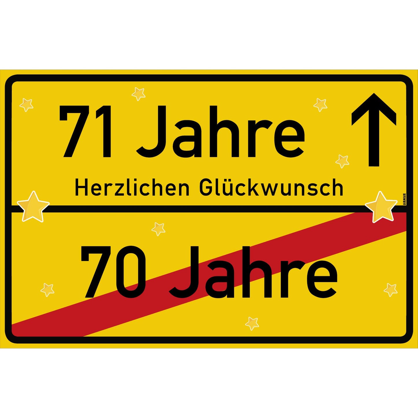 71 Jahre Party Deko Schild 30 x 20 cm - 71. Geburtstag Jubiläum Ortsschild Gelb