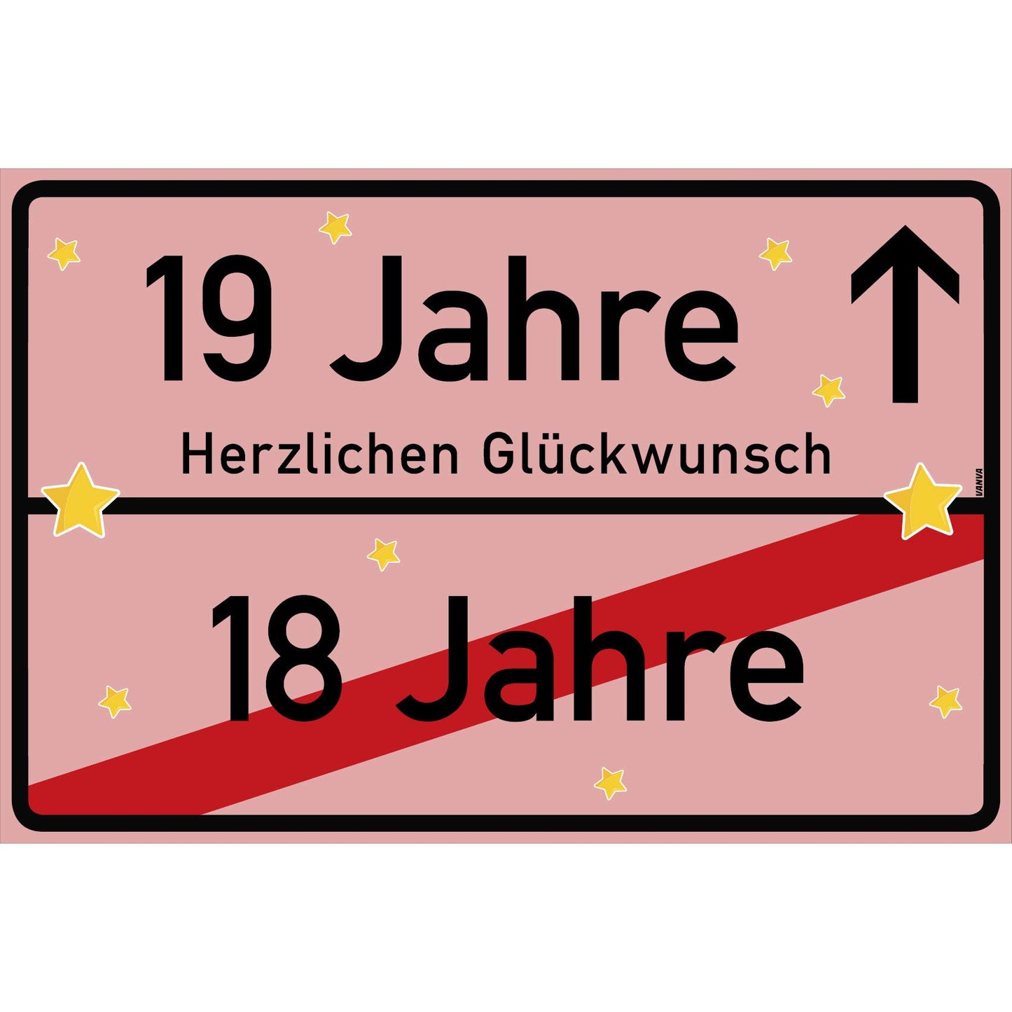 19 Jahre Party Deko Schild 30 x 20 cm - 19. Geburtstag Jubiläum Ortsschild Rosa