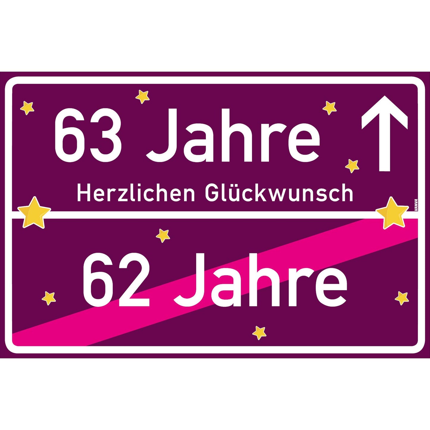 63 Jahre Party Deko Schild 30 x 20 cm - 63. Geburtstag Jubiläum Ortsschild Violett
