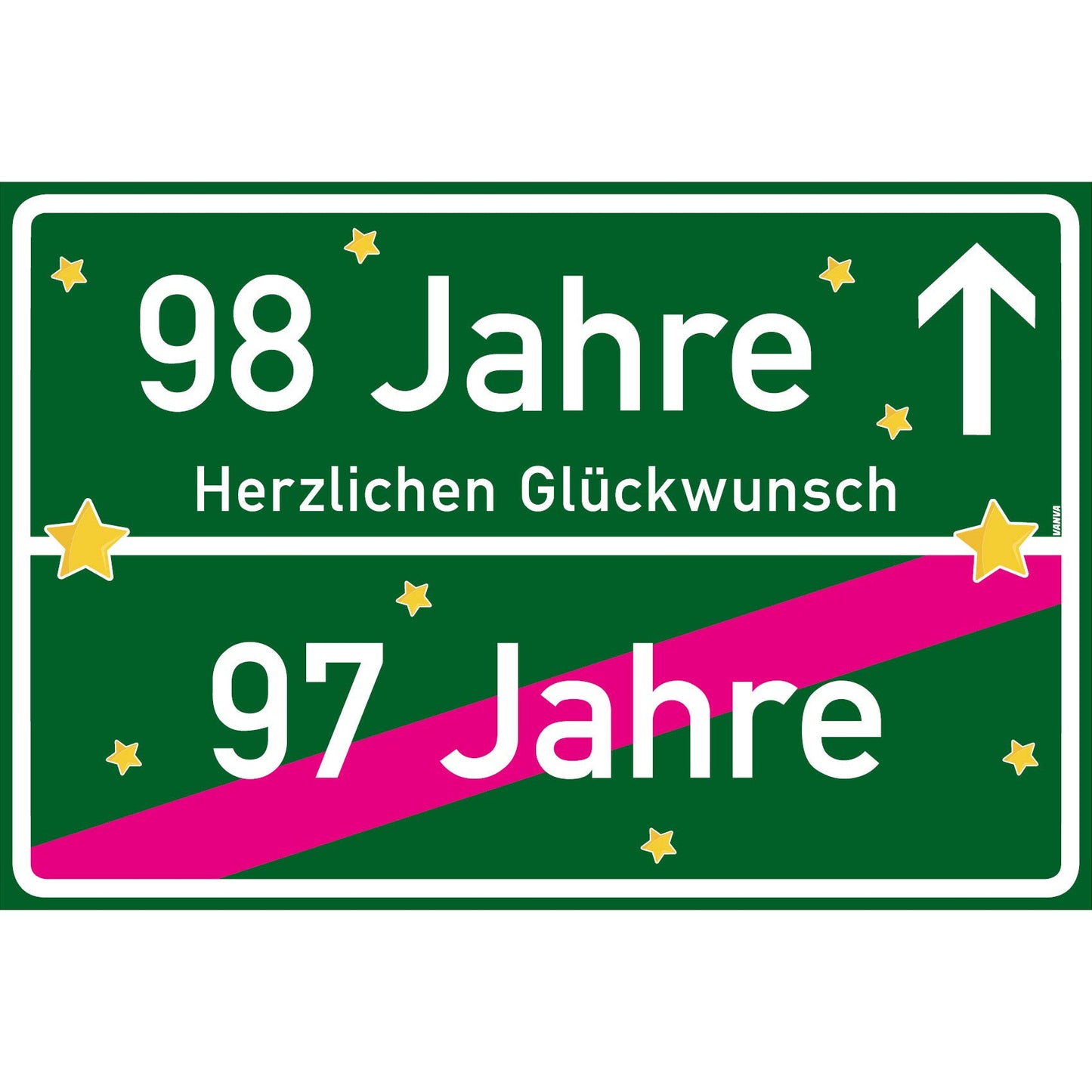 98 Jahre Party Deko Schild 30 x 20 cm - 98. Geburtstag Jubiläum Ortsschild Dunkelgrün