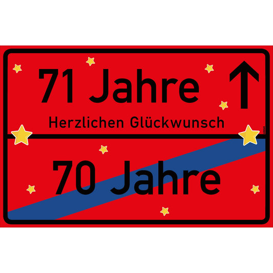 71 Jahre Party Deko Schild 30 x 20 cm - 71. Geburtstag Jubiläum Ortsschild Rot