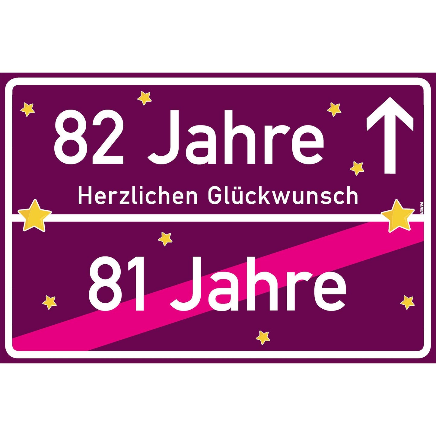 82 Jahre Party Deko Schild 30 x 20 cm - 82. Geburtstag Jubiläum Ortsschild Violett